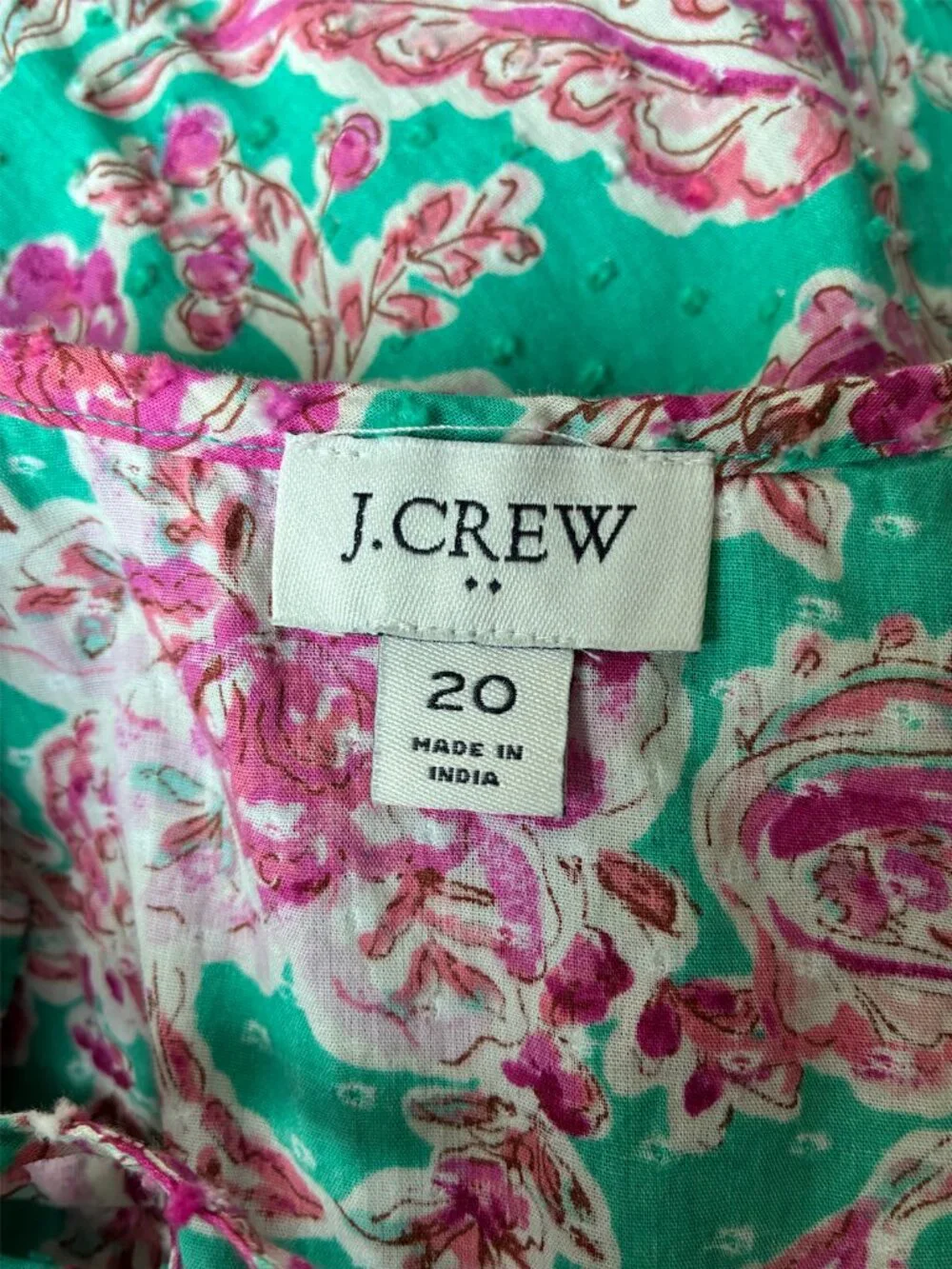 J. Crew	Floral Ruffle Tiered Pink and Green Midi Dress - Size 20